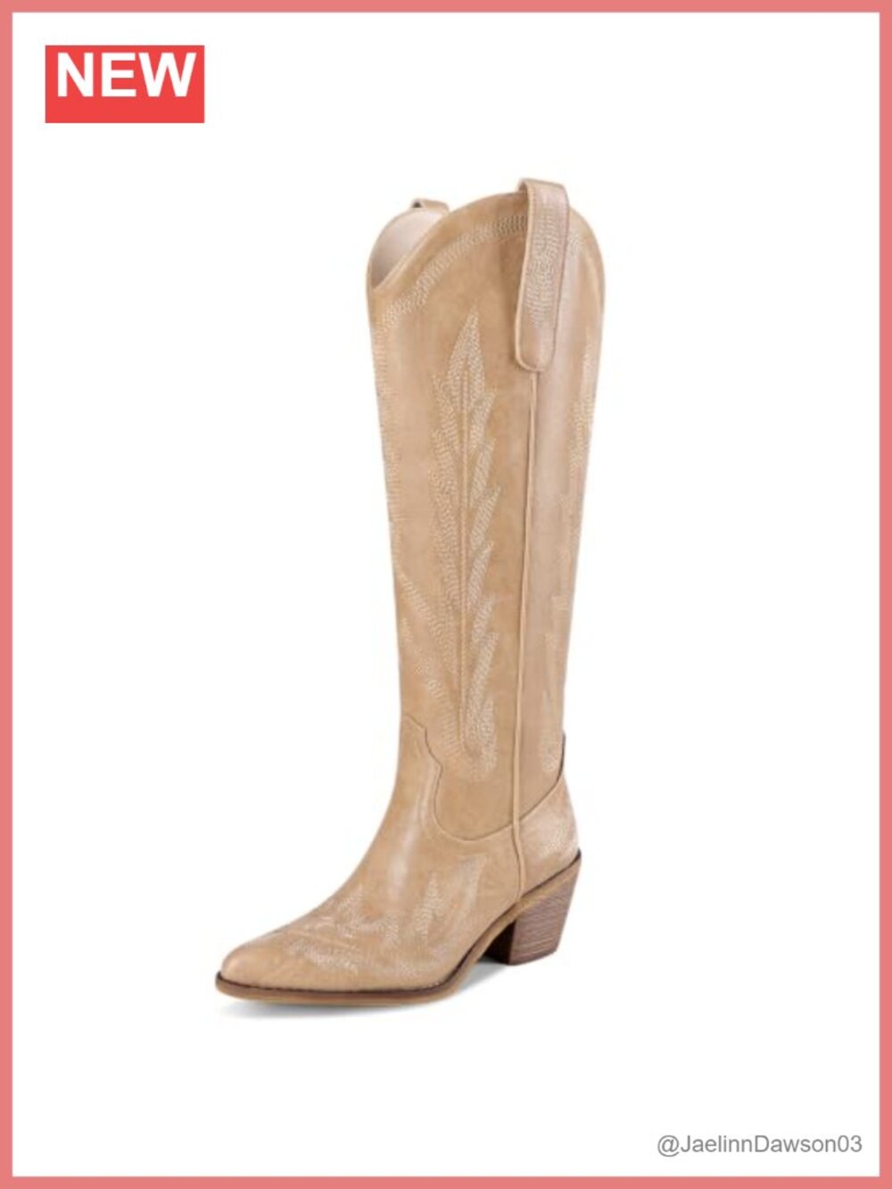 Faux Leather Cowboy Boots Knee High Pull On Zip Chunky Heel Pointed Toe